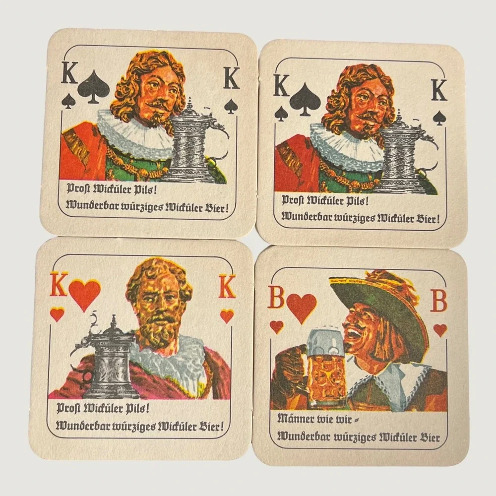 Wicküler Beer Coasters Cream Vintage Playing Card King Jack Set of 4
